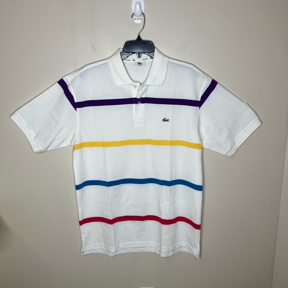 Lacoste Other - Lacoste Authentic Striped on White Collared Short Sleeve Shirt ~Men 7/XXL